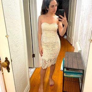 Beach Sm Cream Crochet Lace Strapless Dress